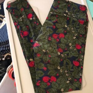 Lularoe one size leggings blue with green leaves with strawberry patch